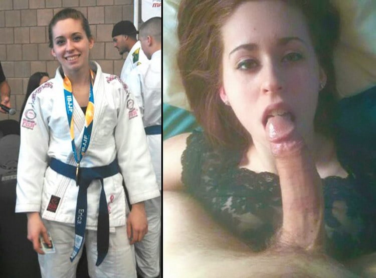 Before-after blowjob pic of a sporty MILF
